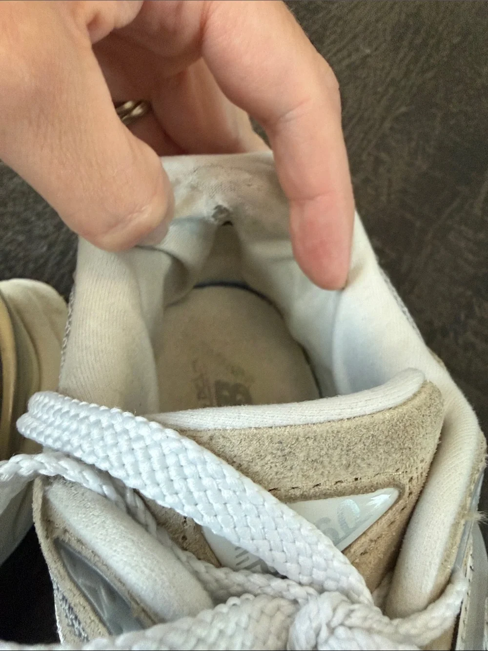 New Balance 9060 Beige and Light Gray Mesh Suede Sneakers
